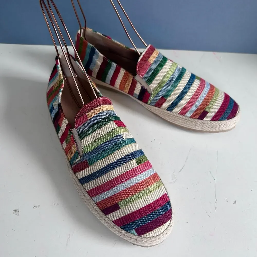BRUNOS Firenze shoes men's size 10.5 IT 44 Leone-BRM madras striped fabric beach